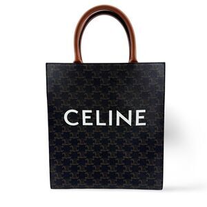 Celine Vertical Cabas Triomphe Coated Canvas Black Canvas Tote Bag Bag